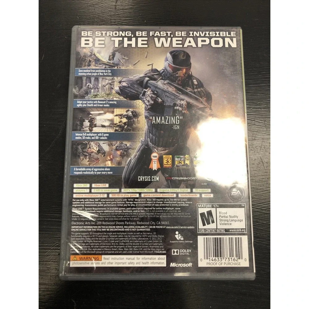 Crysis 2 Platinum Hits (Microsoft Xbox 360/One/Series X,‎ 2011)  *read Descrip